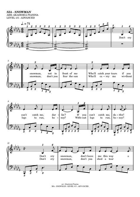 Sia - Snowman Sheet Music PDF | The Piano Notes