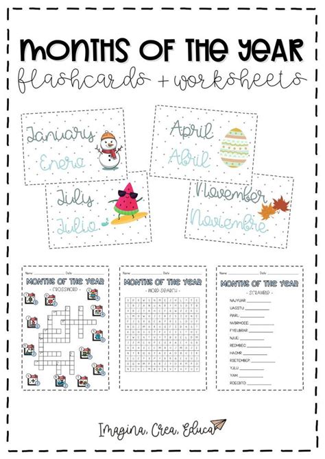 Este Pack Contiene Flashcards Con Cada Mes Escrito En Castellano Y En