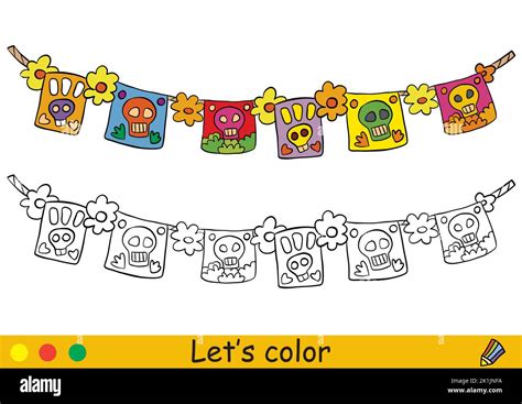 Mexican Garland Halloween Concept Coloring Book Page For Children
