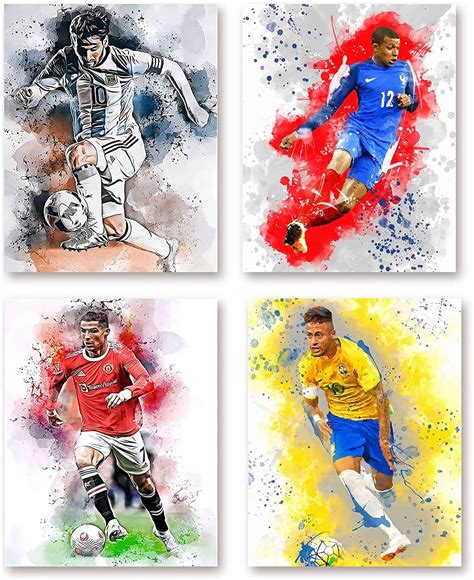 Watercolor Famous Soccer Superstar Canvas Wall Art Prints Lionel Messicristiano Ronaldoneymar