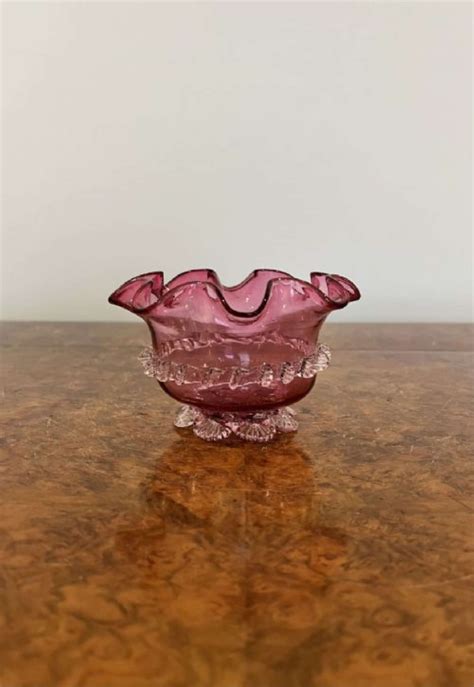 Antique Victorian Quality Cranberry Glass Bowl In Antique Coloured Glass