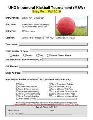 Fillable Online UHD Intramural Kickball Tournament M W Fax Email