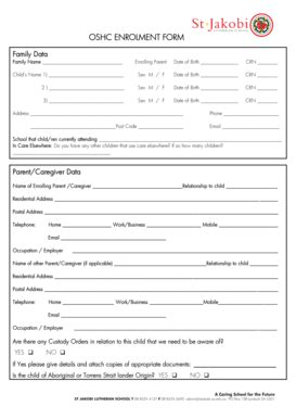 Fillable Online Oshc Enrolment Form St Jakobi Lutheran School Fax