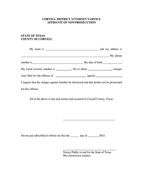 Printable Free Affidavit Of Non Prosecution Form Texas Printable Word