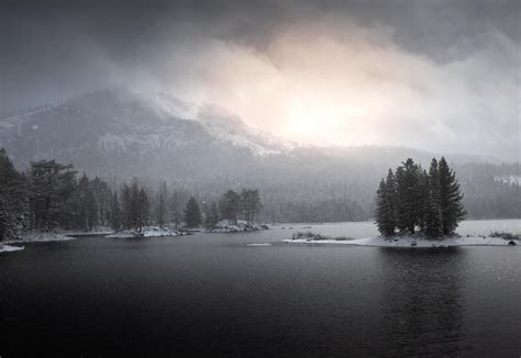 Sunrise Over A Beautiful Mountain Lake Scene In Tahoe National Forest