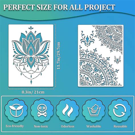 12 Pieces Large Mandala Stencil Reusable Mandala Painting Templates 83