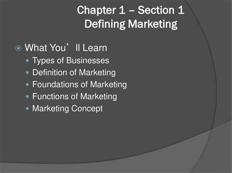 Chapter 1 Section 1 Defining Marketing Ppt Download