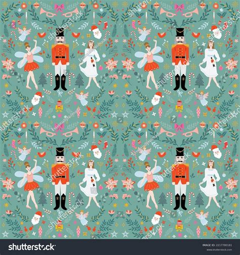 Nutcracker Ballet Characters Christmas Themed Seamless