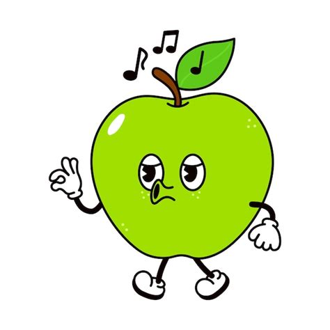 Personnage De Chant Mignon Marche Pomme Verte Drôle Vecteur Premium