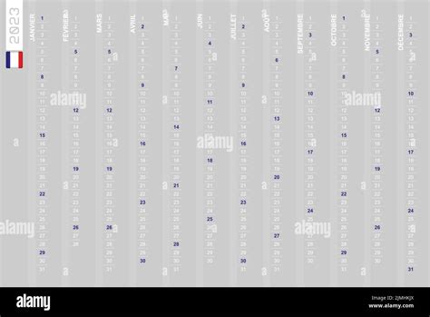 Calendario vertical de una fila para el año 2023 en francés Calendario