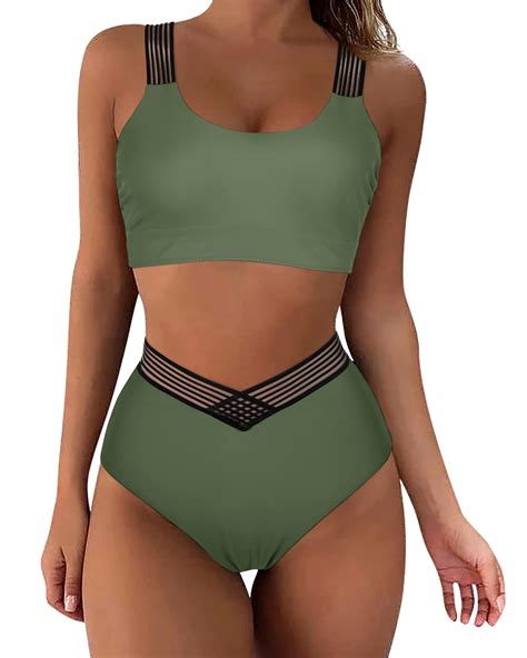 Suuksess Women Crisscross Slimming High Waist Bikini Sexy Mesh Piece