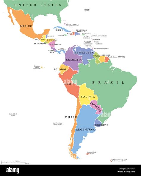 América Latina Solo Miembros Mapa Político Los Países En Diferentes Colores Con Fronteras