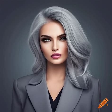 Photorealistic Portrait Of A Stunning Woman With Grey Hair