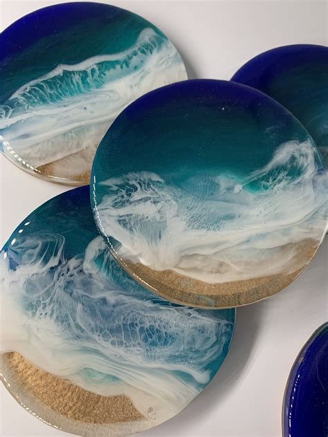 Ocean Art Resin Coasters Set Of Etsy Ocean Art Coasters Coaster