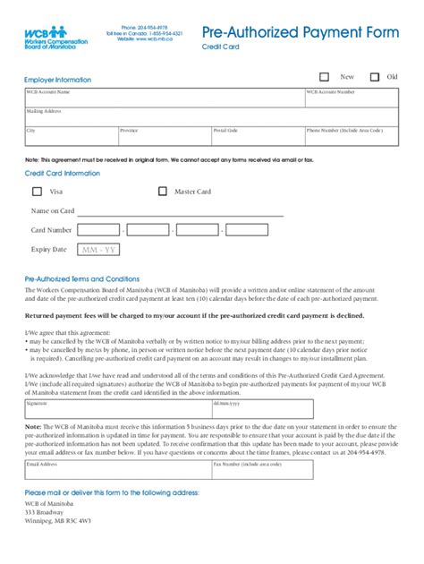 Fillable Online Pre Authorized Payment Form Credit Card Pre Authorized