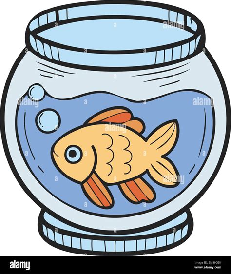 Hand Drawn Fish Bowl Illustration In Doodle Style Isolated On