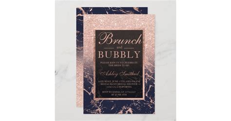 Navy Marble Rose Gold Brunch Bubbly Bridal Shower Invitation Zazzle