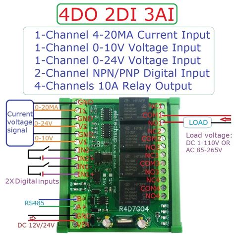 4DO 2DI 3AI RS485 Modbus RTU Multifunktions Relais Modul PLC IO