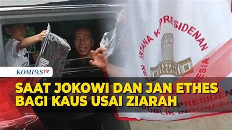 Saat Presiden Jokowi Ajak Jan Ethes Bagikan Kaus Usai Ziarah Makam