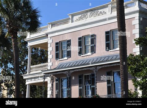 Mansion Overlooking Harbor In Historic Charleston South Carolina Stock