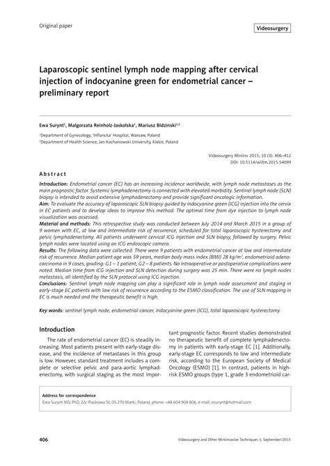 Pdf Laparoscopic Sentinel Lymph Node Mapping After Cervical Injection