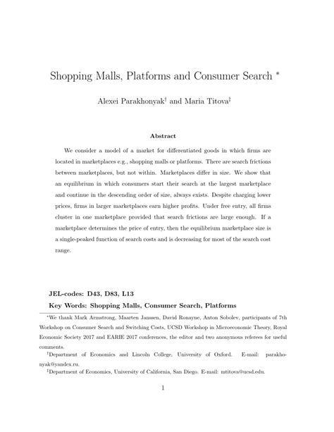 (PDF) Shopping Malls, Platforms and Consumer Search