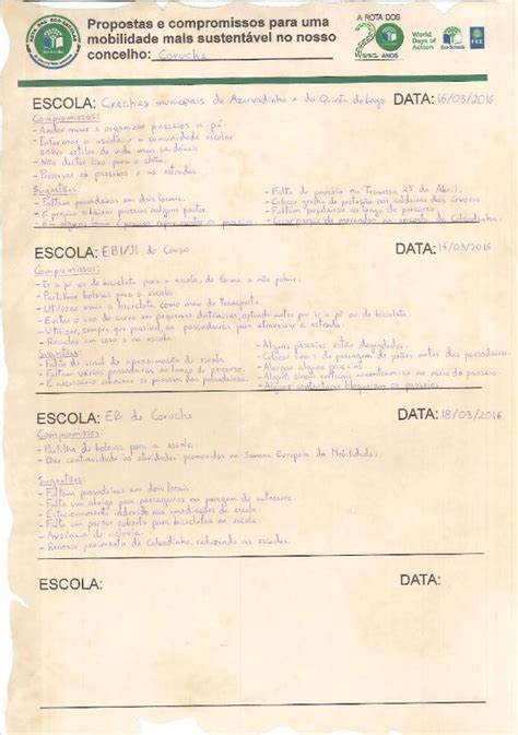 Sugestões e compromissos das Eco Escolas de Coruche Rota dos 20