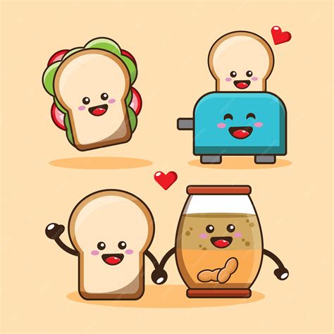 Premium Vector Cute Bread Mascot Design Set