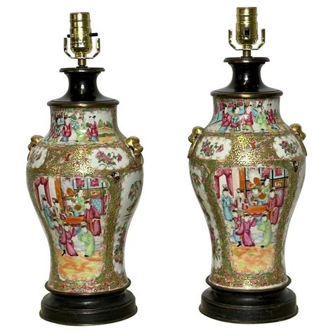 Pair of Ceramic Oriental Table Lamps, Decoration, Bronze, 19th C. For ...