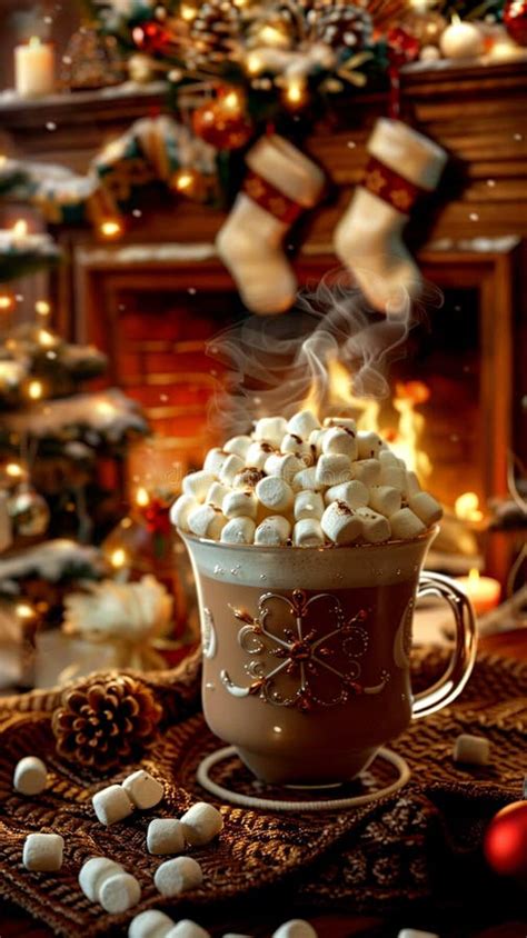Warm Cup Of Hot Cocoa Topped With Fluffy Marshmallows By The Cozy