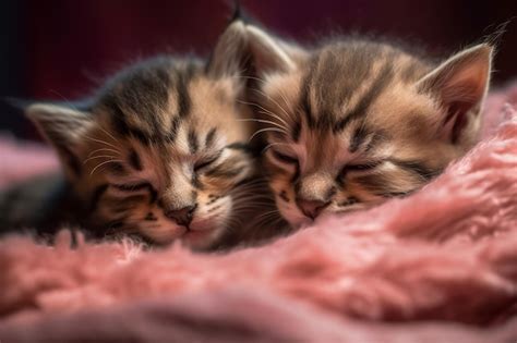 Dos Gatitos Durmiendo Sobre Una Manta Rosa Foto Premium