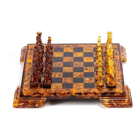 Amber Chess Set With Classic Chess Figures On Legswooden Amber Chess