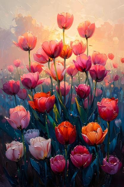 Premium Photo Vibrant Pink And Orange Tulips In A Field Under The