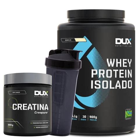 Kit Whey Protein Isolado 900g Creatina Creapure 300g Dux Nutrition