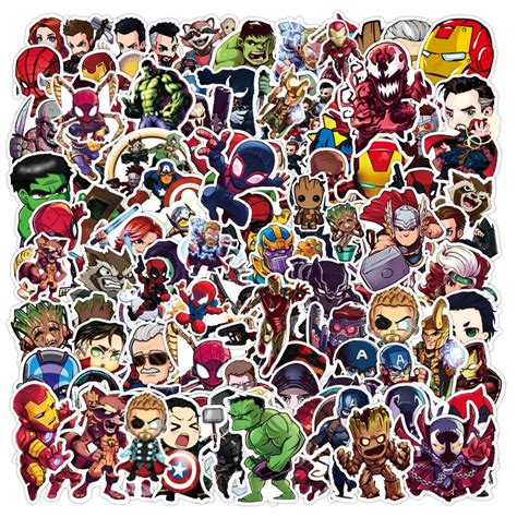 103050100pcs Disney Marvel The Avengers Cute Super Hero Cartoon Stickers Graffiti Decals