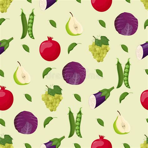 Fruits And Vegetables Seamless Pattern Vegetarian Food Healthy Eating