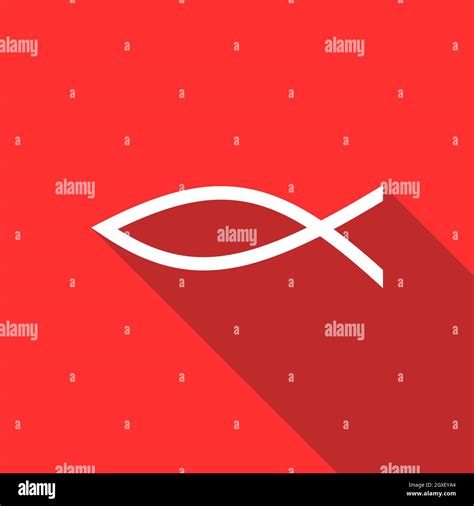 Christian Fish Symbol Icon In Flat Style On A Red Background Stock