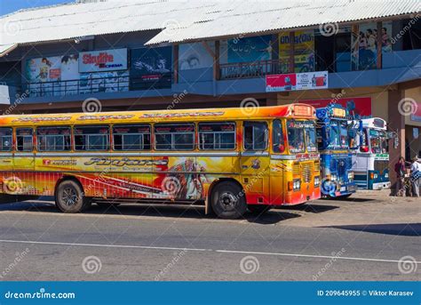 Multicolored Sri Lankan Buses Of The City Bus Station Editorial Image