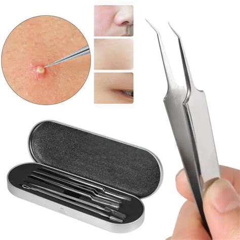 5PCS Blackhead Acne Comedone Clip Needle Tweezers Pimple Extractor