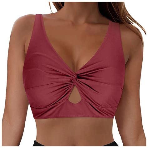 Kaprioy Bikini Tops For Women Cropped Strapcore Tankini Tops Beach Padded Knot Twist Cut Out