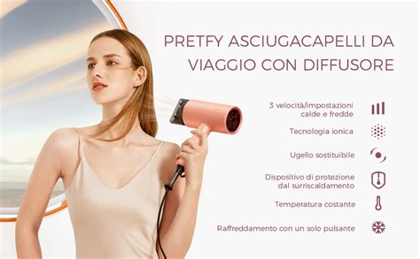 Pretfy Asciugacapelli Professionale Con Ioni W Phon Da Viaggio