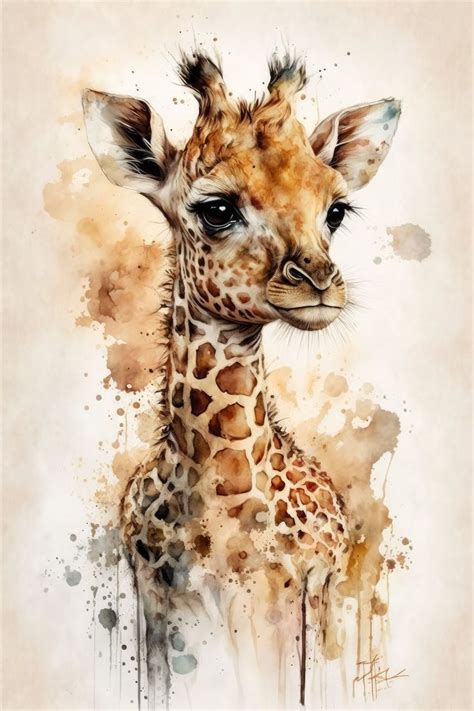 Baby Giraffe Acuarela Pintura Arte Mural Arte Digital Impresi N