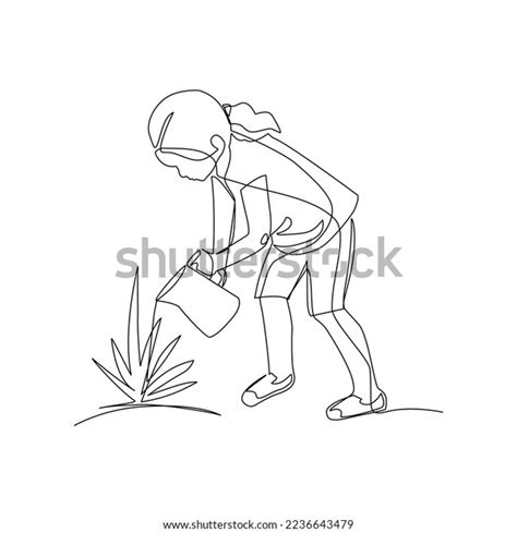 Vector Illustration Girl Watering Plant Drawn Stock Vector Royalty