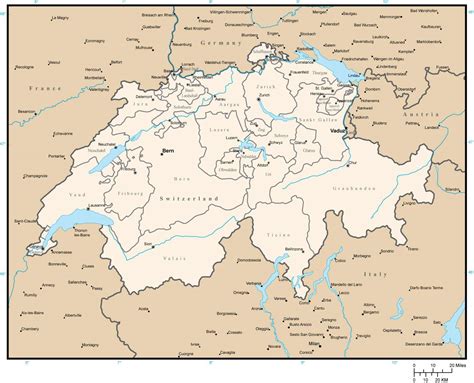 Switzerland Map with Admin Areas in Adobe Illustrator Format