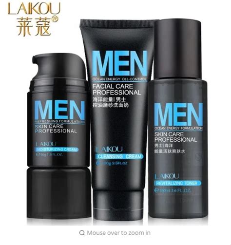 Laikou Men Skin Care Set Sea Minerals Moisturizing Cream Toner Facial Cleanser Man Skin Care