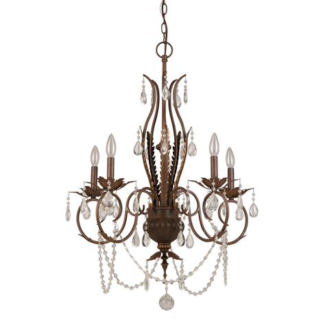 Hampton Bay 5 Light Bronze Crystal Chandelier Bvb9115a The Home Depot