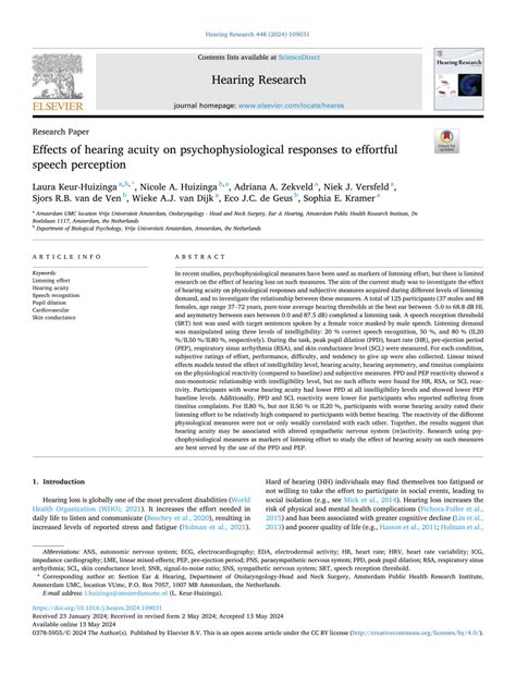 PDF Effects Of Hearing Acuity On Psychophysiological Responses To