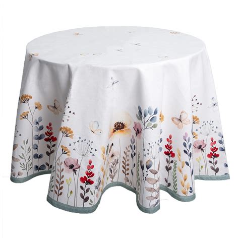 Fob Nappe Cm Blanc Vert Coton Fleurs Rond Nappes De Table