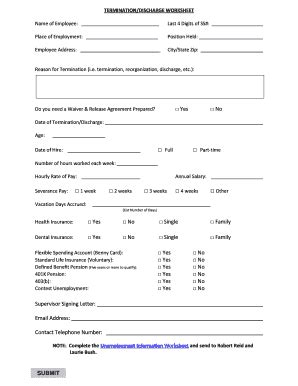 Fillable Online Catholiccincinnati Terminationdischarge Worksheet