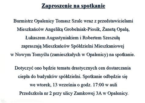 ZAPROSZENIE NA SPOTKANIE Opalenica